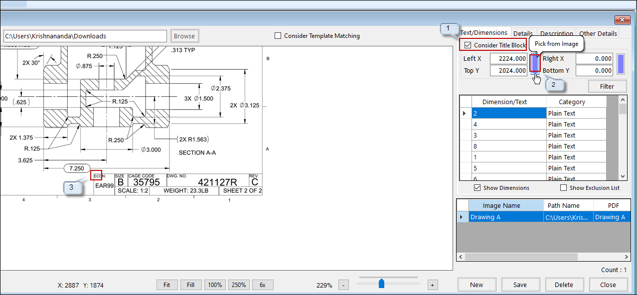 Title Block data reading through pdf Ballooning Software