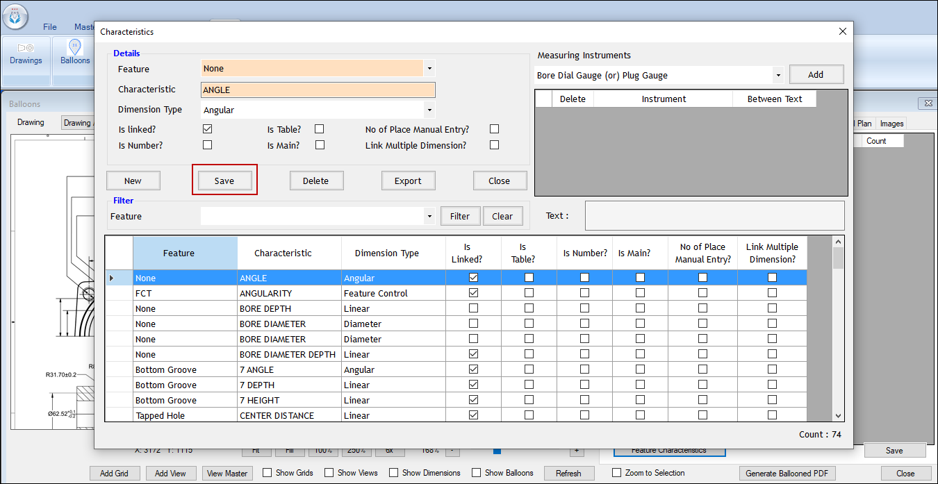 Save new Feature Characteristics in Quality Report Software