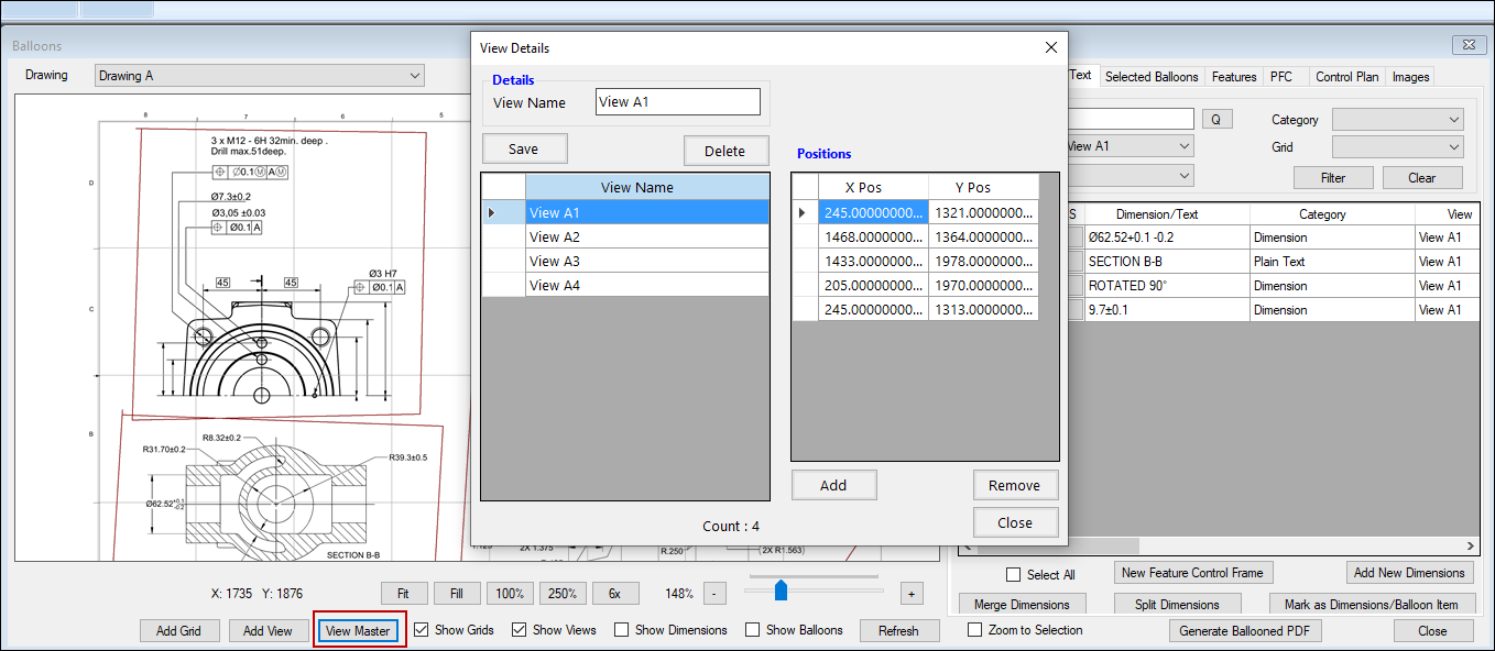 View/update created view details in Ballooning software